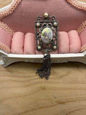 Vintage Ceramic Porcelain Pansie Flower Pendant And Brooch